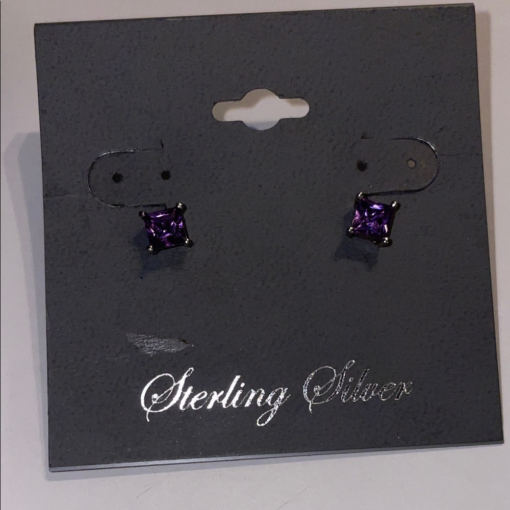 Sterling Silver Purple Stud Earrings